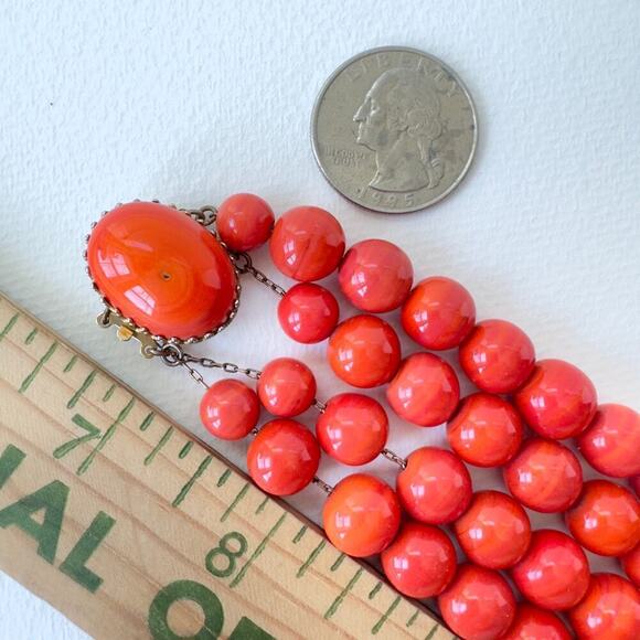 Alice Caviness Coral Glass Bead Double Necklace 22.5" Signed Grandma Vintage - Picture 3 of 9